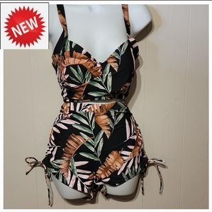 Tropical Leaf Print Bikini Set